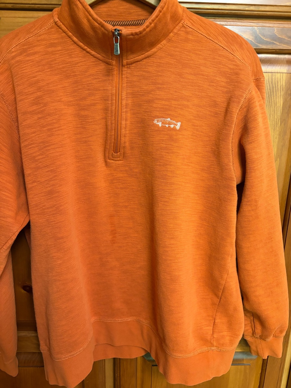 Vintage Orvis Orange Quarter-Zip Sweater with Fish Logo - Men